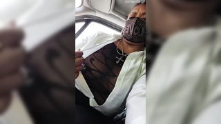 Masked ebony car flashing xxx clip