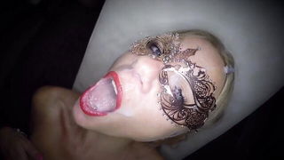 Masked blonde bukkake facial full scene