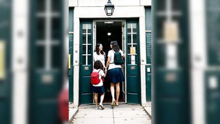 Leather MILF teacher classroom tease sex video