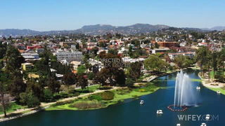 Echo Park Lake fountain aerial xxx video