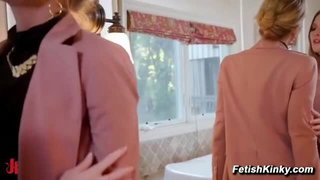 Ashley Lane and Mona Wales bathroom embrace porn online